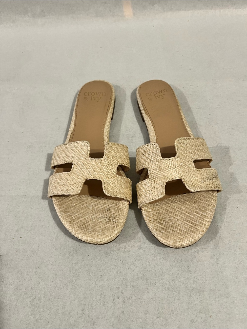 crown & ivy Natural Beige Woven Slide Sandals